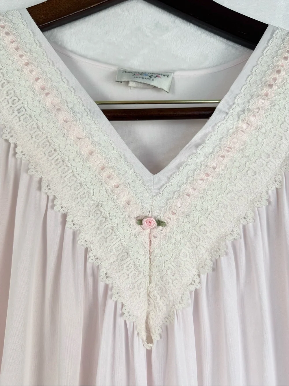 Vintage Amanda Stewart Pink Lace Trim Nylon Nightgown Large